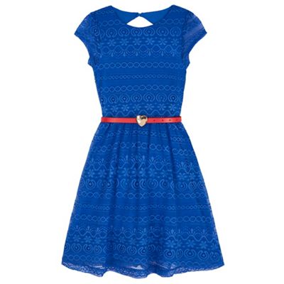 Yumi Girl Blue Lace Belted Dress